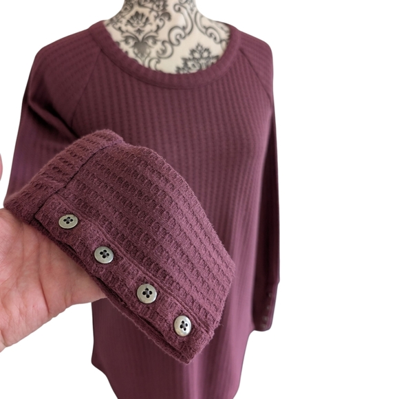 Chaser Long Sleeve Waffle Thermal Casual Layer Womens S Basket Weave Top Plum - Picture 7 of 12